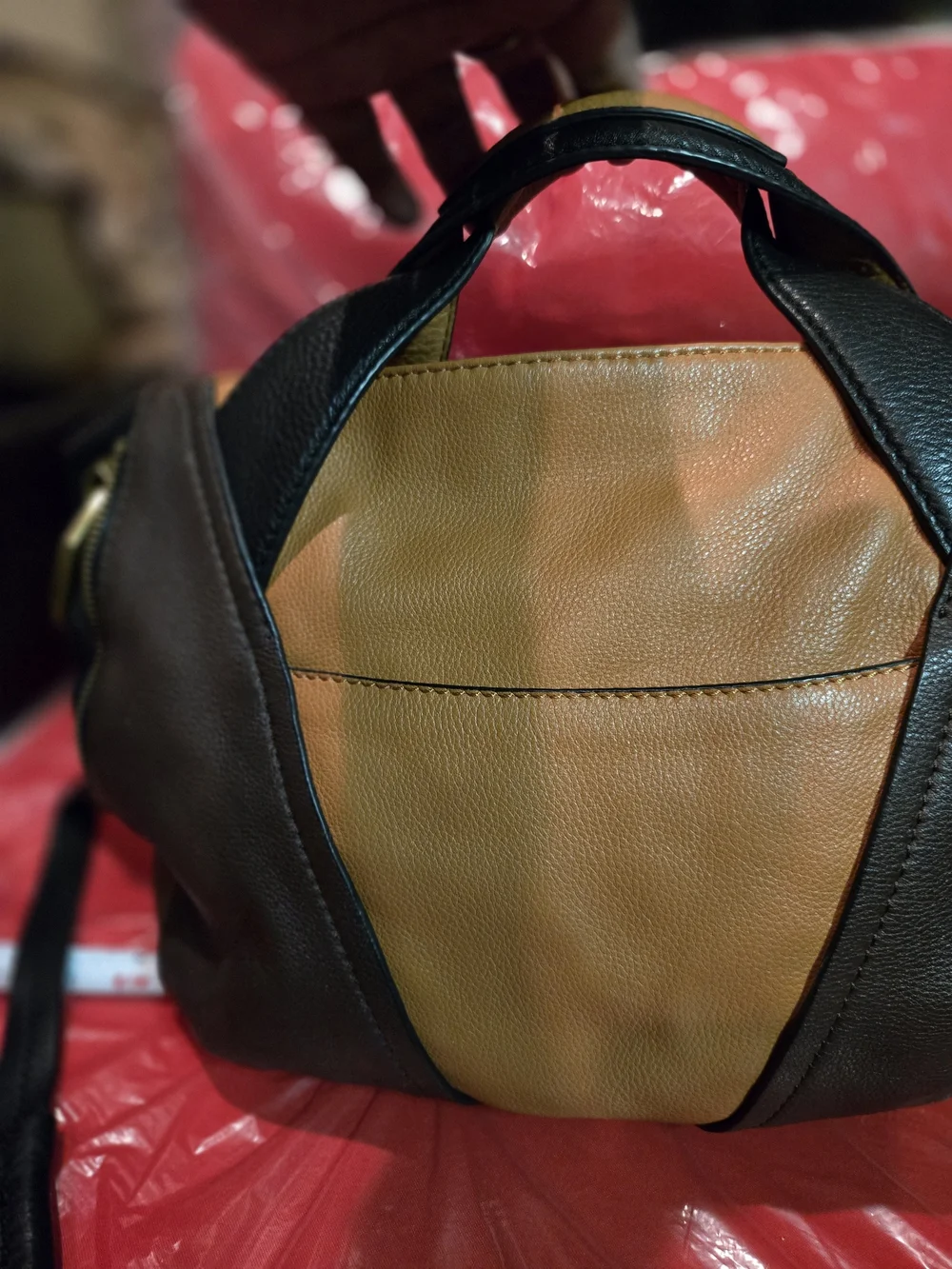 OryAnY Color Block Tan, Brown and Black Leather Shoulder/Crossbody/Hobo Bag. EUC